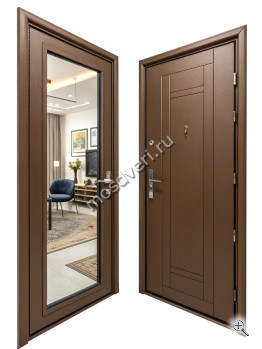 Входная дверь коричневого цвета с зеркалом внутри КДВ-018 - купить от производителя Мосдвери Входная дверь коричневого цвета с зеркалом внутри КДВ-018